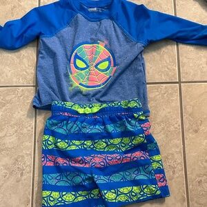 Marvel Spider-Man Kids Rashguard Set - Blue and Neon